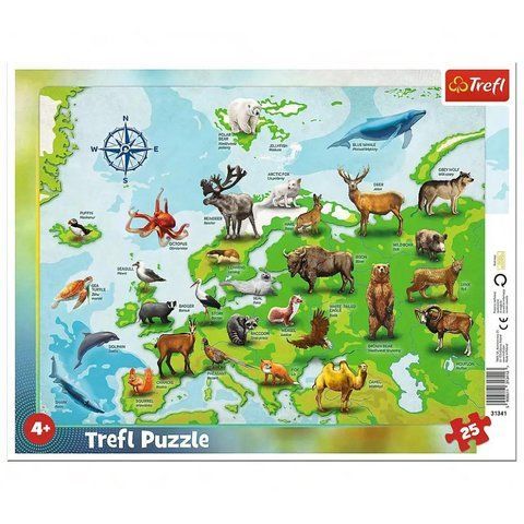 Пазли Trefl (Рамочні) - "Карта Європи з тваринами" /25 елементів 2913 фото
