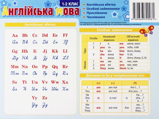 Картонка-підказка Англійська мова 1 клас 20*15 см 351 фото